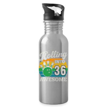 Retro Bowling 36. Geburtstag Grafik - Trinkflasche mit integriertem Trinkhalm - Lightsilver - Rechts