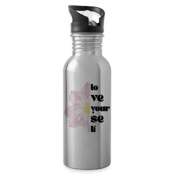 Love Yourself – Floral Motif 🌸✨ - Water bottle with straw - silver - Right