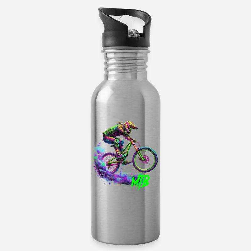 Neon-MTB-Biker - Trinkflasche mit integriertem Trinkhalm - Lightsilver