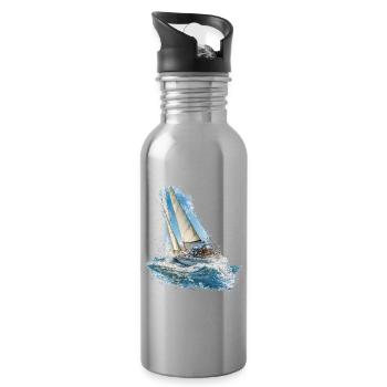 Sailboat in the sound of the waves - Water bottle with straw - silver - Right