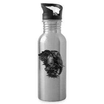 Elephant Jungle Silhouette Double - Water bottle with straw - silver - Right