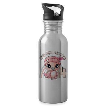 4e anniversaire Flamant rose arc-en-ciel mignon mignon - Gourde avec paille intégrée - argent clair - Droite