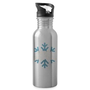 Snowflake Blue Merry Christmas - Water bottle with straw - silver - Right