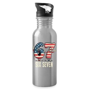 US Flag 67 Memes Six Seven - Water bottle with straw - silver - Right