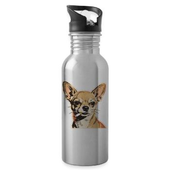 Chihuahua fumant : design de mème de chien drôle - Gourde avec paille intégrée - argent clair - Droite
