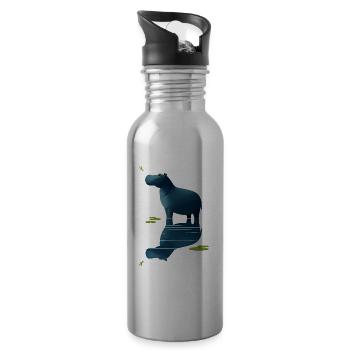 Hippopotamus and dragonfly - Water bottle with straw - silver - Right