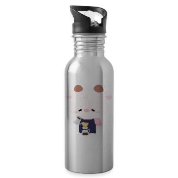 Kawaii Cow Barista  - Water bottle with straw - silver - Right
