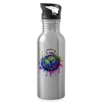 Bunte Uhr mit Farbspritzern - Trinkflasche mit integriertem Trinkhalm - Lightsilver - Rechts