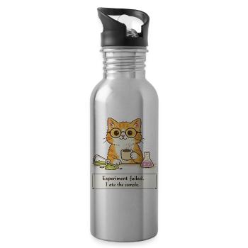 Scientist Cat. Experiment Failed. I Ate the Sample - Water bottle with straw - silver - Right
