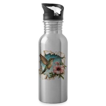 Colibri avec fleur - Gourde avec paille intégrée - argent clair - Droite