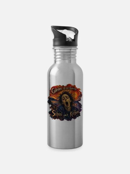 Gähnen nach Kaffee - Trinkflasche mit integriertem Trinkhalm - Lightsilver