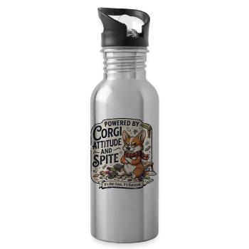 Angetrieben von Corgi-Attitüde und Trotz lustiger Hund - Trinkflasche mit integriertem Trinkhalm - Lightsilver - Rechts