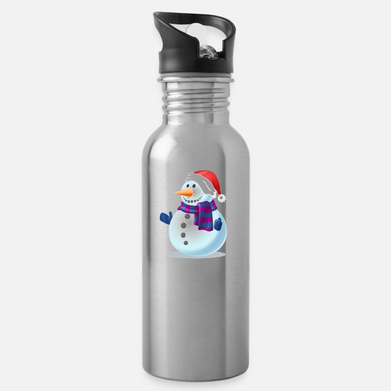 Schneemann - Trinkflasche mit integriertem Trinkhalm - Lightsilver
