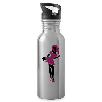 SEXY lady bending over with hot pink high heels - Water bottle with straw - silver - Right