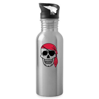 Pirat mit Kopftuch Seefahrer Skelett Schädel Kopf - Trinkflasche mit integriertem Trinkhalm - Lightsilver - Rechts