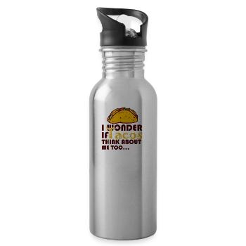 Lustiges Taco-Sprichwort, mexikanischer Nahrungsmittelstimmung, Taco - Trinkflasche mit integriertem Trinkhalm - Lightsilver - Rechts
