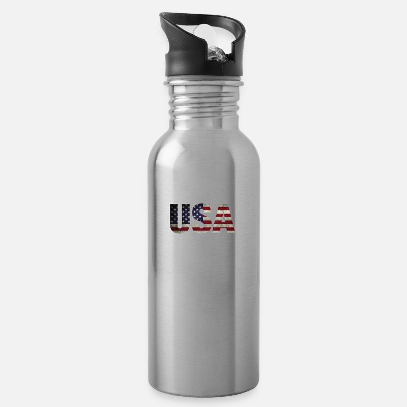 USA - Trinkflasche mit integriertem Trinkhalm - Lightsilver