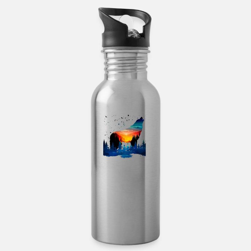 Wolf - Trinkflasche mit integriertem Trinkhalm - Lightsilver