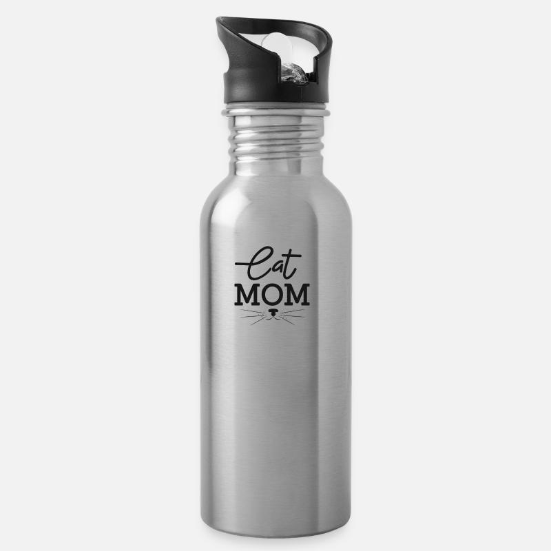 Cat mom - Trinkflasche mit integriertem Trinkhalm - Lightsilver