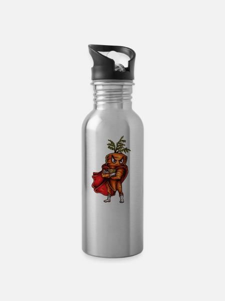 Super Karotte - Trinkflasche mit integriertem Trinkhalm - Lightsilver