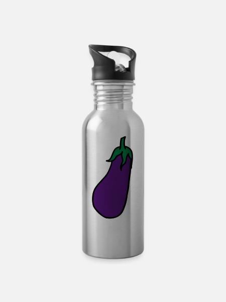 Aubergine Eggplant - Water bottle with straw - silver