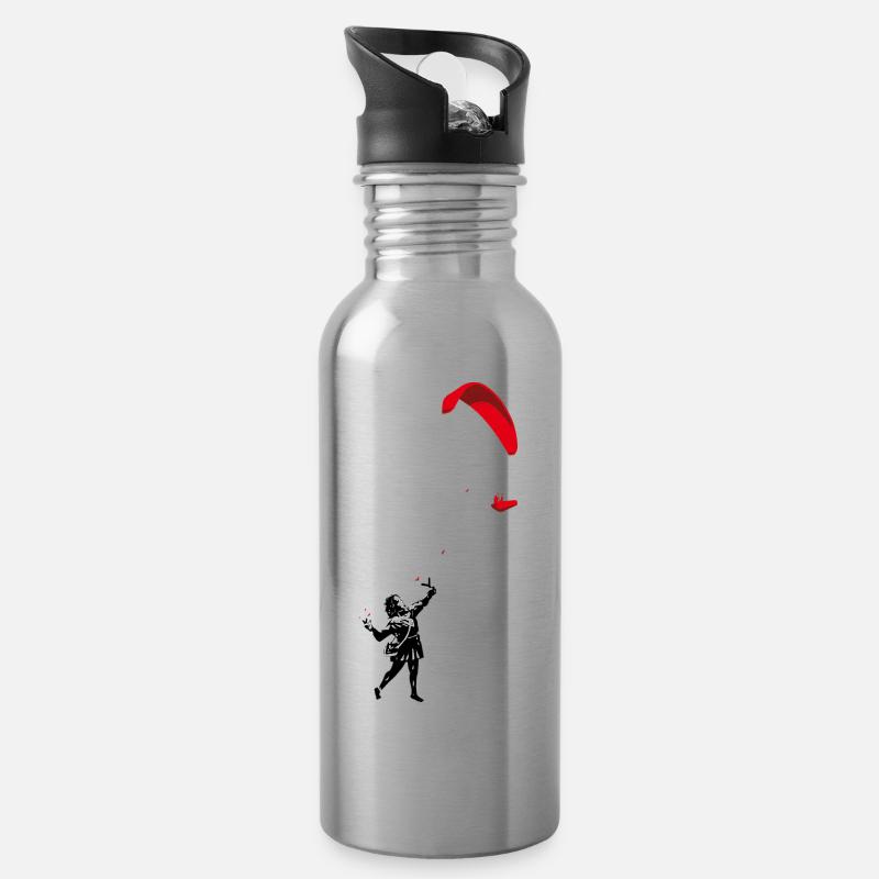 Mädchen mit Gleitschirm - Trinkflasche mit integriertem Trinkhalm - Lightsilver