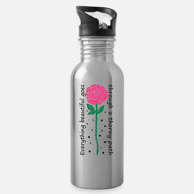 Everything beautiful goes through a thorny path - Water bottle with straw - silver