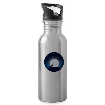 Mond Wolf Nachthimmel Berg heult heulen Vollmond - Trinkflasche mit integriertem Trinkhalm - Lightsilver - Rechts