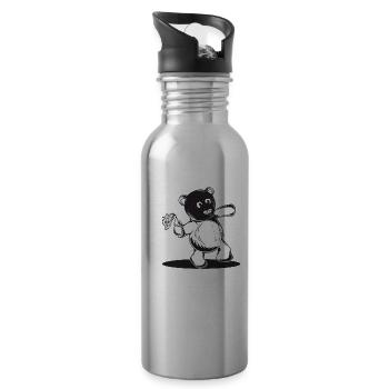 Riot Teddy geht auf ne Demo - Trinkflasche mit integriertem Trinkhalm - Lightsilver - Rechts