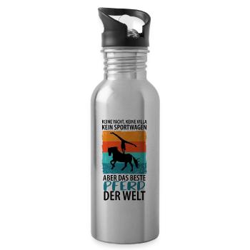 Pferde Pferd Voltigierer Voltigieren Volti - Trinkflasche mit integriertem Trinkhalm - Lightsilver - Rechts