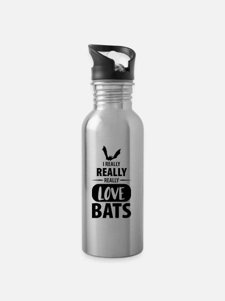 Fledermaus Fledermäuse - Trinkflasche mit integriertem Trinkhalm - Lightsilver