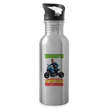 Ich brauche keine Therapie, ich fahre Motorrad - Trinkflasche mit integriertem Trinkhalm - Lightsilver - Rechts
