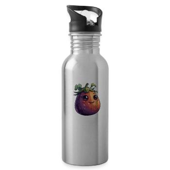Eggplant Comic Face - Water bottle with straw - silver - Right