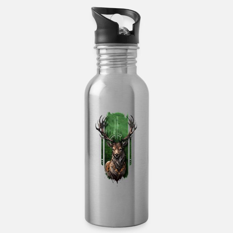 Königlicher Hirsch - Trinkflasche mit integriertem Trinkhalm - Lightsilver