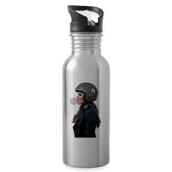 Coole Motorradfahrerin Bikerin kaut Kaugummi - Trinkflasche mit integriertem Trinkhalm - Lightsilver - Rechts