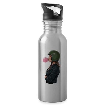 Coole Motorradfahrerin Bikerin kaut Kaugummi - Trinkflasche mit integriertem Trinkhalm - Lightsilver - Rechts