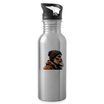 Old Man Captain Hamburg St Pauli Port Worker - Water bottle with straw - silver - Right