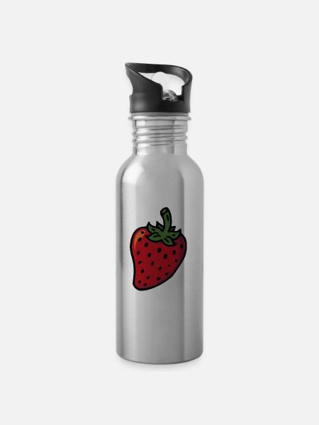Erdbeere Strawberry Beeren - Trinkflasche mit integriertem Trinkhalm - Lightsilver