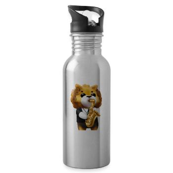 Lion with saxophone - Water bottle with straw - silver - Right