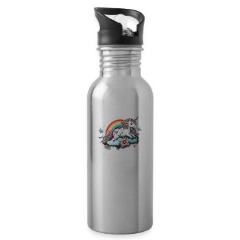 Cute Unicorn Rainbow, Cloud, Kawaii Style - Water bottle with straw - silver - Right