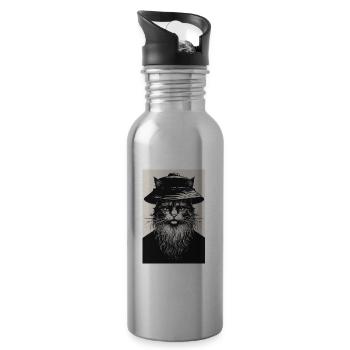 The Silent Cat - Water bottle with straw - silver - Right