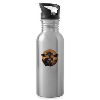 Cow Daddy Farmer Animal Father's Day Gift Retro Cow - Water bottle with straw - silver - Right