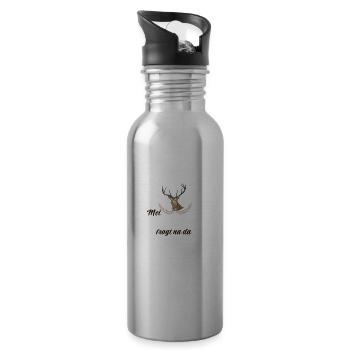 Basst Scho | Trachten Hirsch - Trinkflasche mit integriertem Trinkhalm - Lightsilver - Rechts