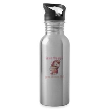Guten Morgen ganz dünnes Eis! Morgenmuffel Spruch - Trinkflasche mit integriertem Trinkhalm - Lightsilver - Rechts