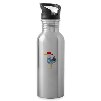 Moin Möwe Deutsch Geschenk - Trinkflasche mit integriertem Trinkhalm - Lightsilver - Rechts