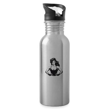 Fitness Woman Muscles Bodybuilding Gym - Water bottle with straw - silver - Right