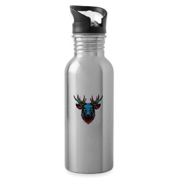 Elch Porträt Bunt - Trinkflasche mit integriertem Trinkhalm - Lightsilver - Rechts