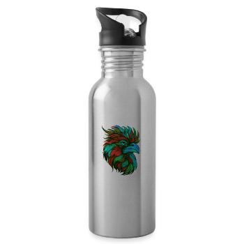 Hahn Porträt Bunt - Trinkflasche mit integriertem Trinkhalm - Lightsilver - Rechts