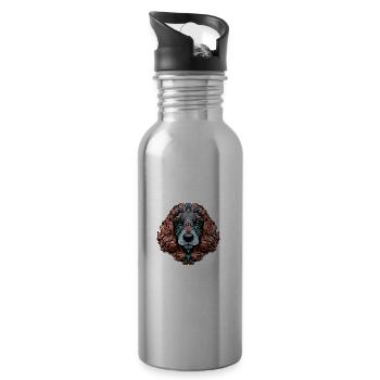 Poodle Dog Portrait Colorful - Water bottle with straw - silver - Right