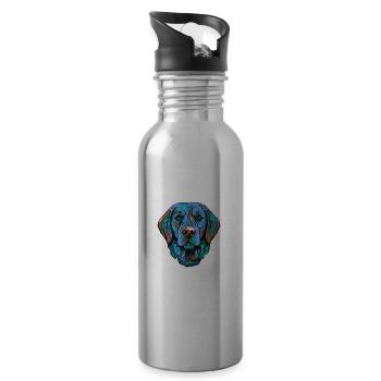 Labrador Hund Porträt Bunt - Trinkflasche mit integriertem Trinkhalm - Lightsilver - Rechts